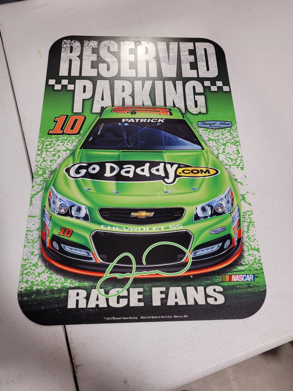 Nascar GoDaddy Green Race Car Reserved Parking Sign